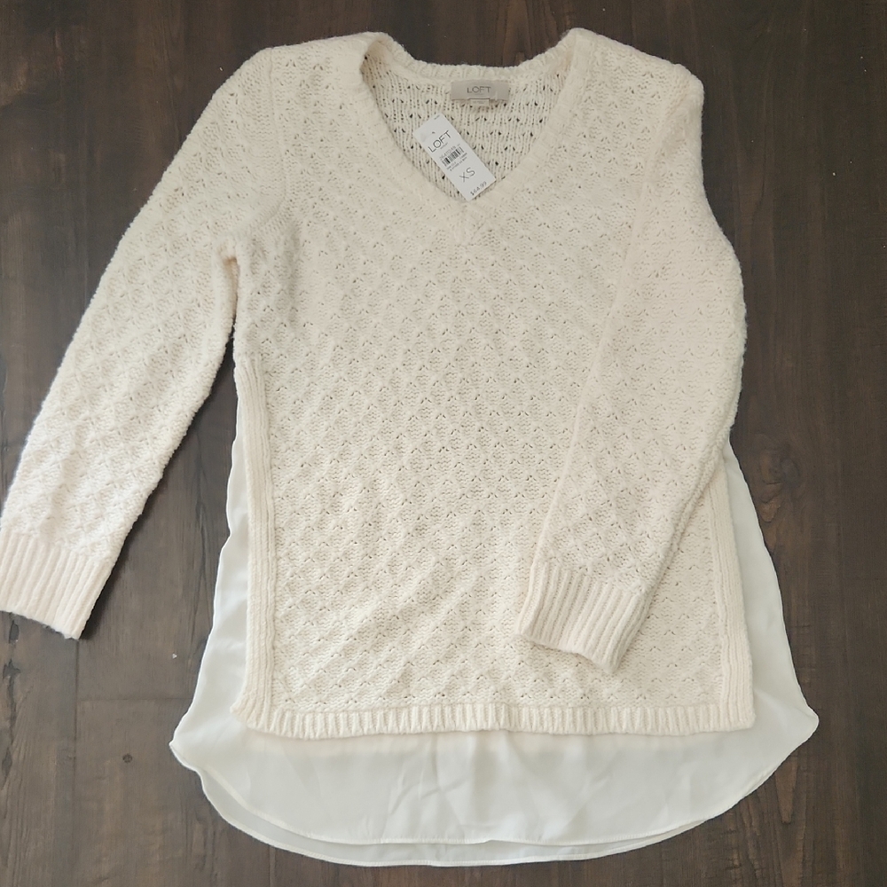 LOFT Cream V-Neck Sweater